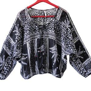 Free People Black Floral Cotton Boho Blouse M